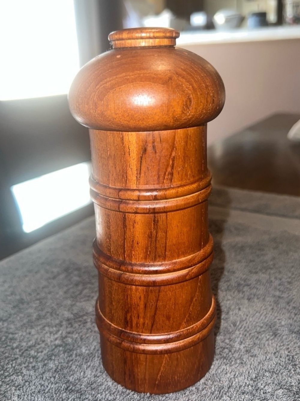 VINTAGE DANSK RIBBED MUSHROOM TEAK WOOD PEPPER MILL DESIGNED BY JENS QUISTGAARD